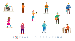 An illustration of people living their normal lives while still social distancing